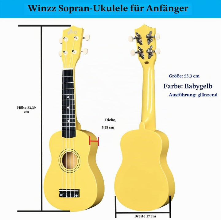 Winzz Sopran Ukulele Starter Kit für Anfänger mit Tasche, Clip-On Tuner, Zusätzlichen Saiten, Gurt,