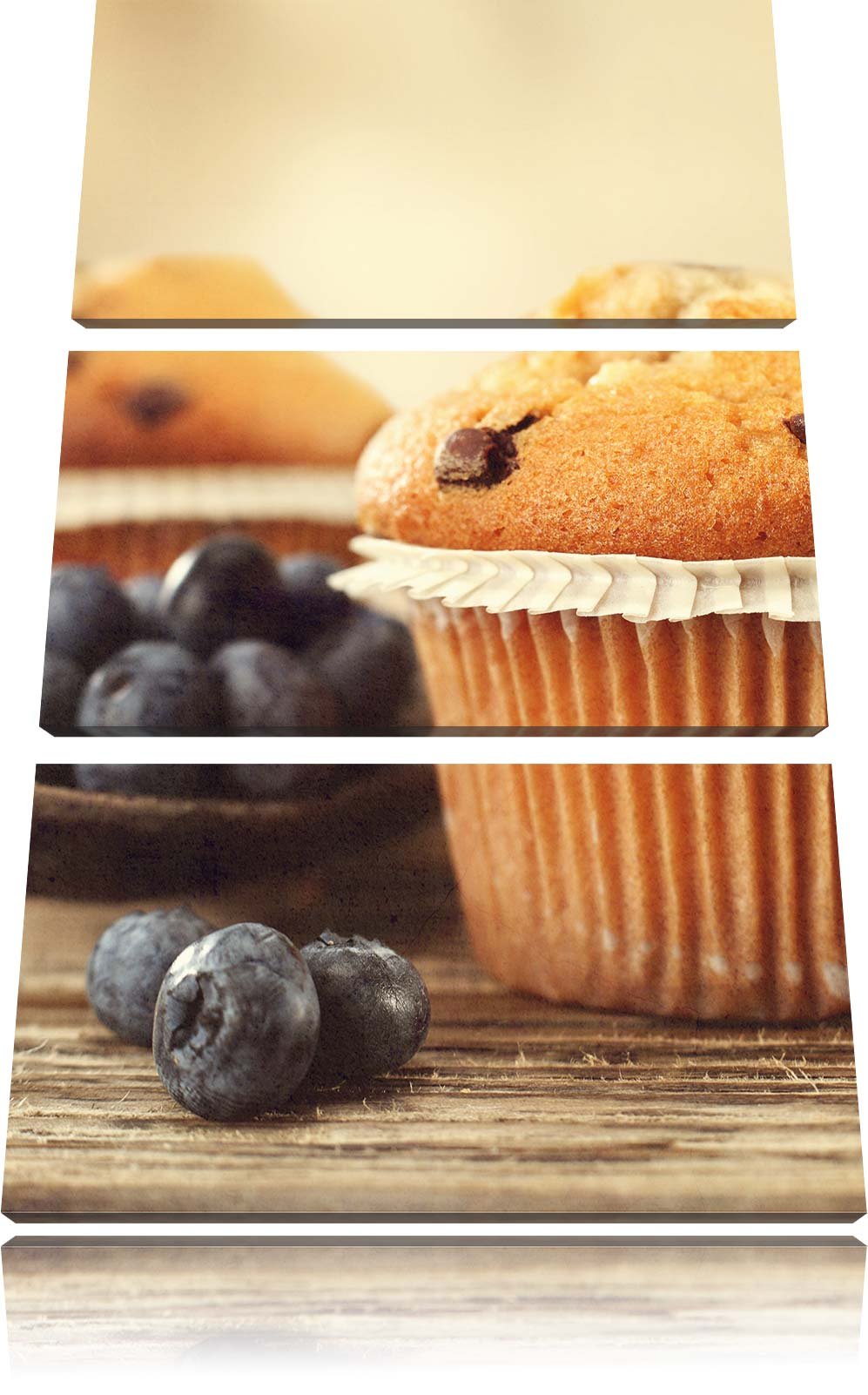 Pixxprint Muffins mit Schokoraspeln und Blaubeeren 3-Teiler Leinwandbild 120x80 Bild auf Leinwand