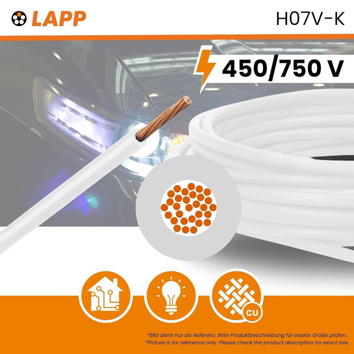 100m Lapp 4520051 PVC Einzelader H07V-K 1,5 mm² weiss