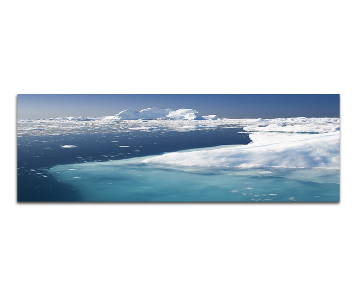 Paul Sinus Art Panoramabild auf Leinwand und Keilrahmen 150x50cm Grönland Meer Eisberge Schnee