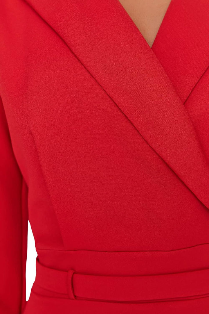 TRENDYOL Damen Woman Mini Bodycon Karrée-Ausschnitt Webstoff Kleid 34 Rot, 34 Rot