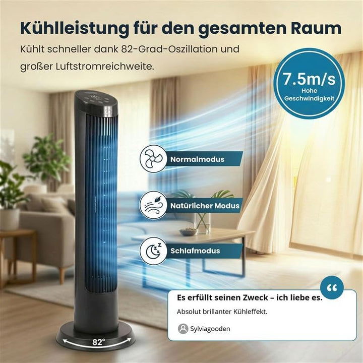 Olsen & Smith Turmventilator mit Fernbedienung | Leiser 27-dB-Ventilator fürs Schlafzimmer | 91 cm (