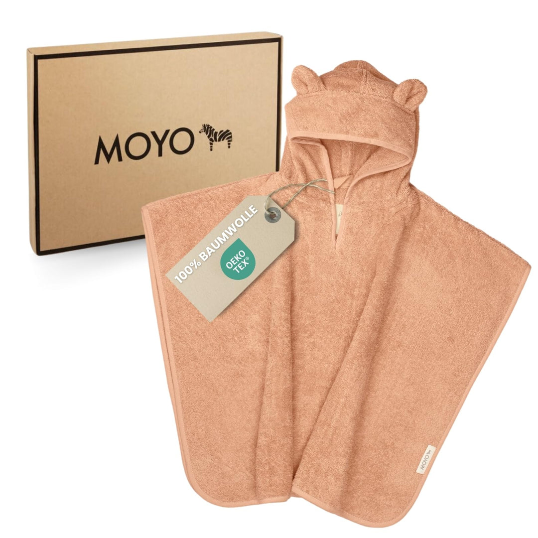 MOYO Baby Badeponcho Mit Bärenohren in Puder - Kinder Badetuch für 0-3 Jahre - Weicher Poncho Aus 10