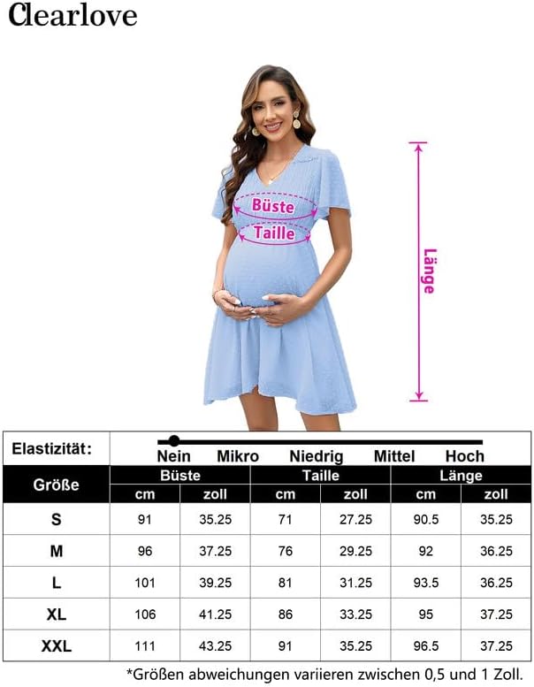 Clearlove Damen Schwangerschaftskleid aus Schweizer Pünktchen-Chiffon mit kurzen Ärmeln für den Somm