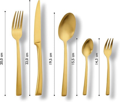 Echtwerk Tafelbesteck "Avelino" 30 teilig, Edelstahl 18/10, Gold mattiert, cm, 24, 5 x 4, 8 cm, 30 E