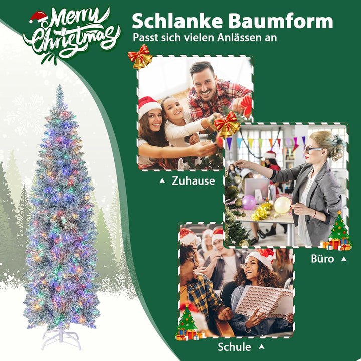 COSTWAY 180cm künstlicher Weihnachtsbaum Bleistift, LED Tannenbaum mit Beleuchtung, schlanker Christ