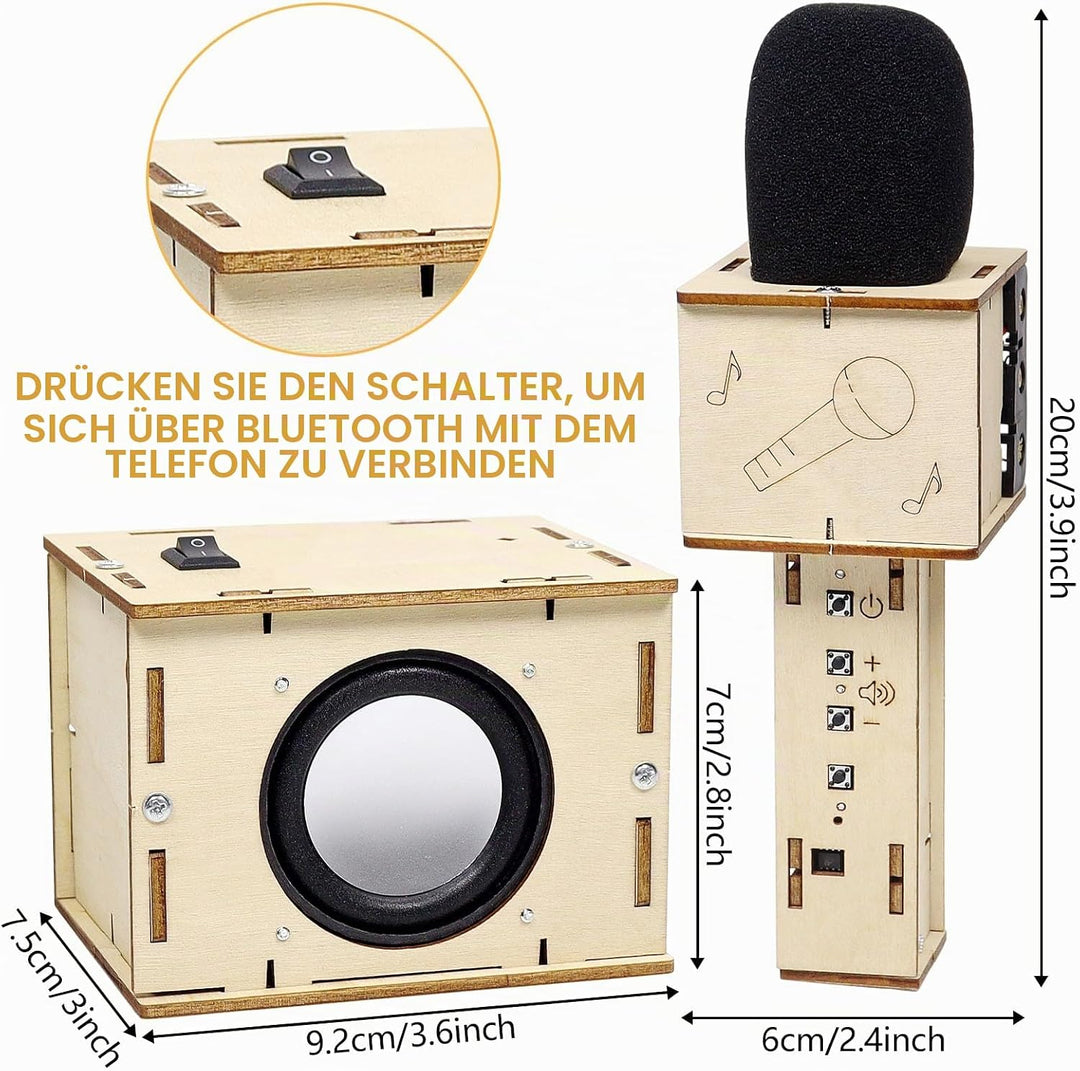 Karaoke Maschine, DIY Kits Holz Karaokemaschine, Microphone Kinder, Lautsprecher Bausatz, Lackierbar