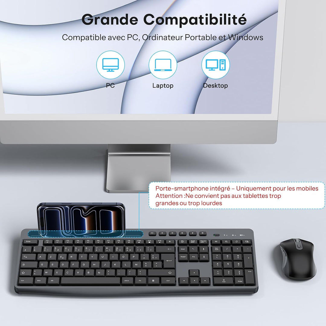 Kabelloses Tastatur-Maus-Set für Windows,OMOTON vollformatige Tastatur für PC/Laptop/Computer mit 2,