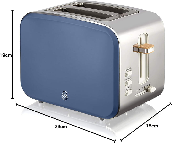 Swan Nordic Breitschlitz-Toaster für 2 Scheiben, 3 Funktionen, 6 Bräunungsstufen, modernes Design, E