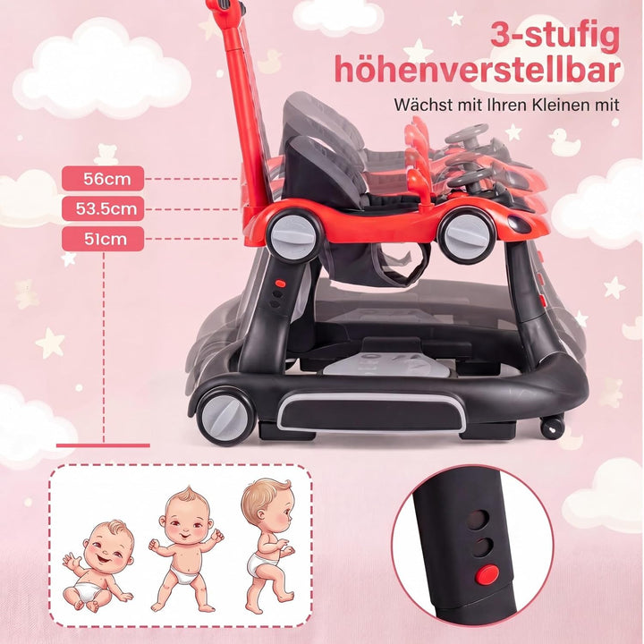 COSTWAY 7 in 1 Lauflernhilfe mit Verdeck, Lauflerwagen mit einstellbarer Höhe & Geschwindigkeit, Bab