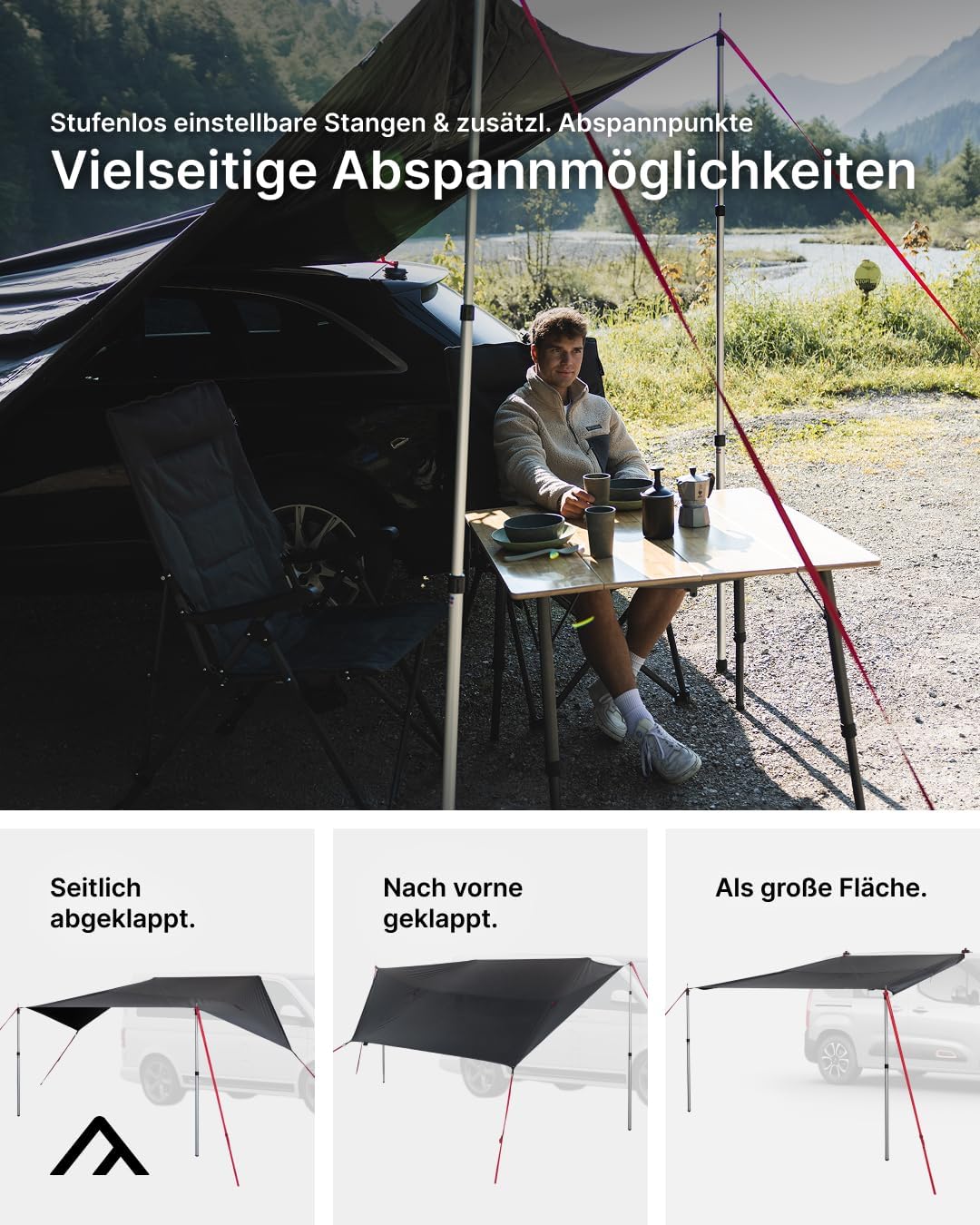 qeedo Motor Tarp Bus Sonnensegel mit UV-Schutz (UV80) & Dark-Coating, Keder; Bänder oder Saugnapf-Mo