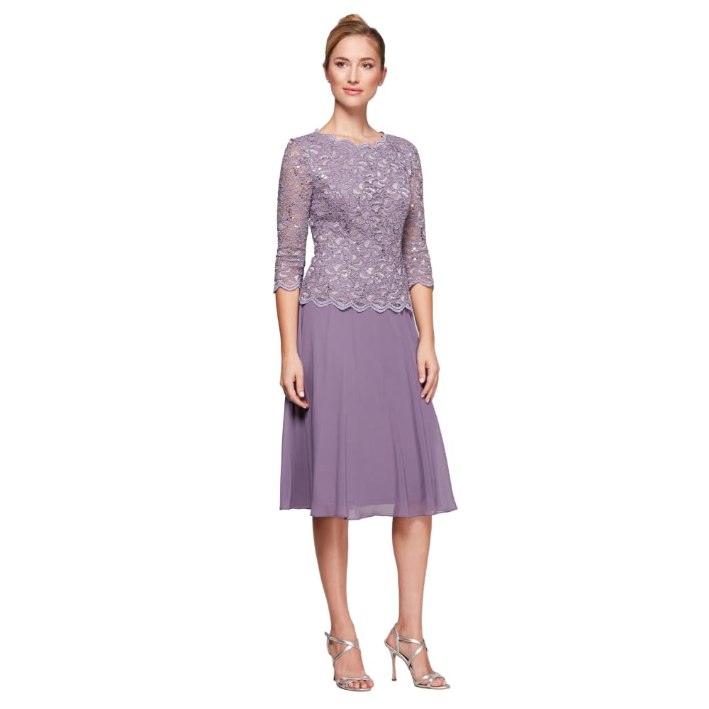 Alex Evenings Damenkleid mit besticktem Mieder für die Brautmutter in Tee-Länge, Hochzeitsgästekleid