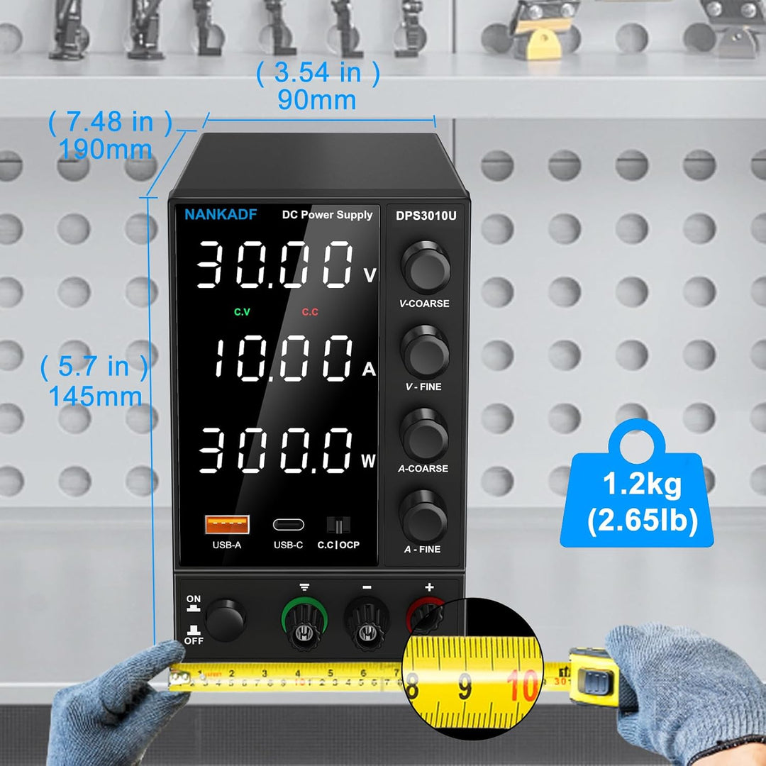 Labornetzgerät einstellbar 30V 10A, Variables DC-Netzteil mit USB-A/Typ-c-Schnellladeanschluss, hoch