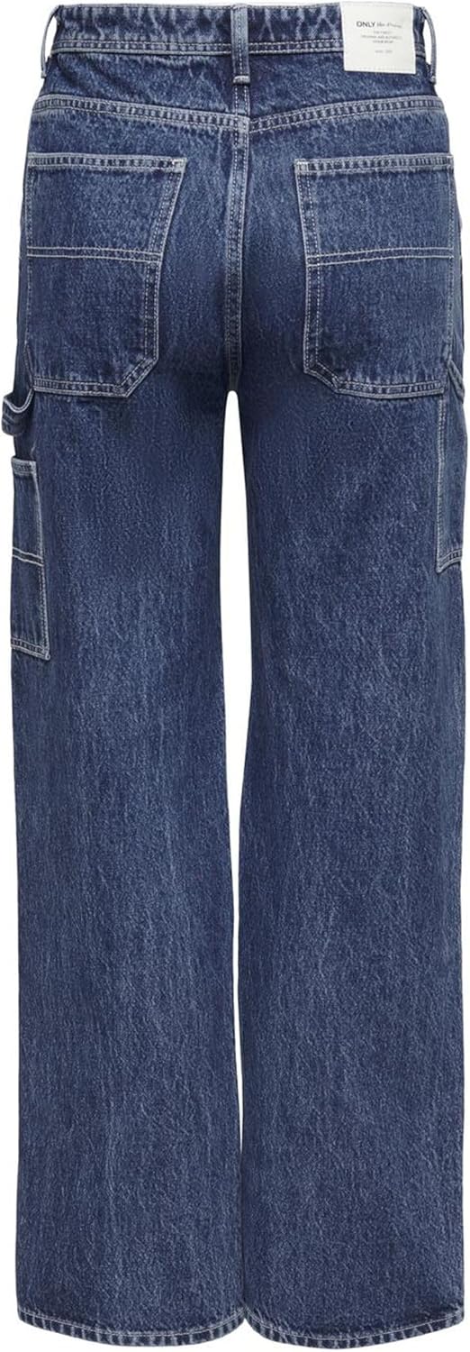 ONLY Female Straight-Fit ONLWEST HW Carpenter STR DNM DOT 26W / 32L Medium Blue Denim, 26W / 32L Med