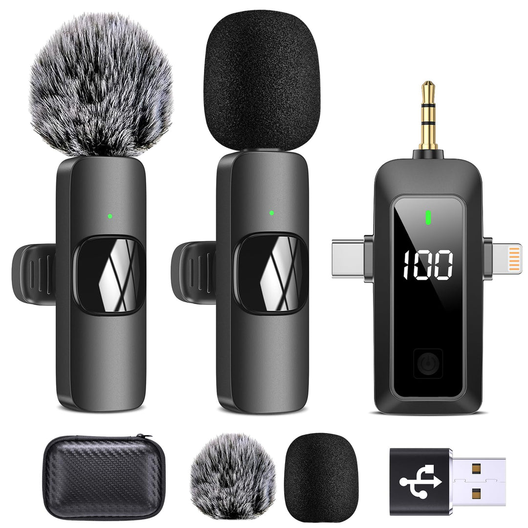 HMKCH Wireless Lavalier Mikrofon für Android Handy, iPhone, Kamera, PC, 4-in-1 Kabelloses Ansteckmik