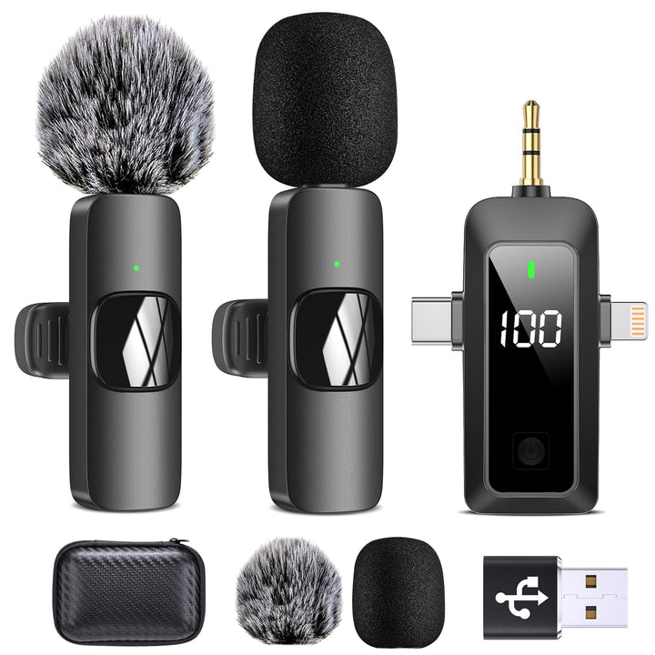 HMKCH Wireless Lavalier Mikrofon für Android Handy, iPhone, Kamera, PC, 4-in-1 Kabelloses Ansteckmik