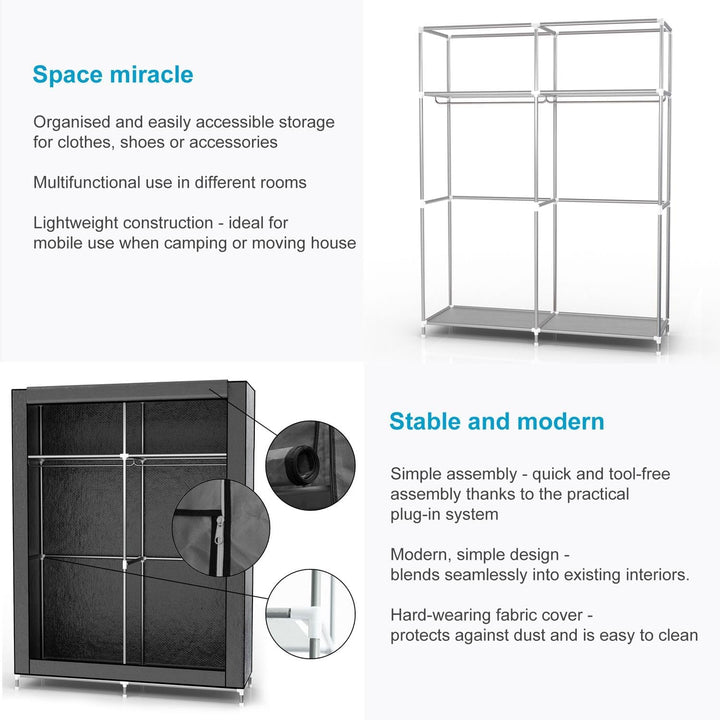 Intirilife Faltschrank 108x45x170 cm in Maus GRAU - Schrank mit Reissverschluss aus Stoff Kleidersch