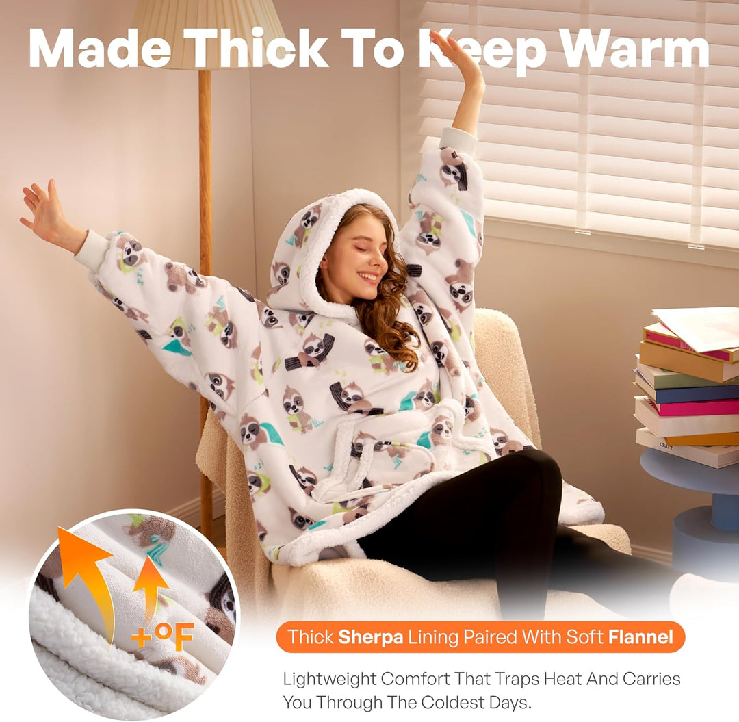 Giggling Getup tragbare Decken Hoodie – Übergrosse Flanell Sherpa Fleece Sweatshirt Decke für Erwach
