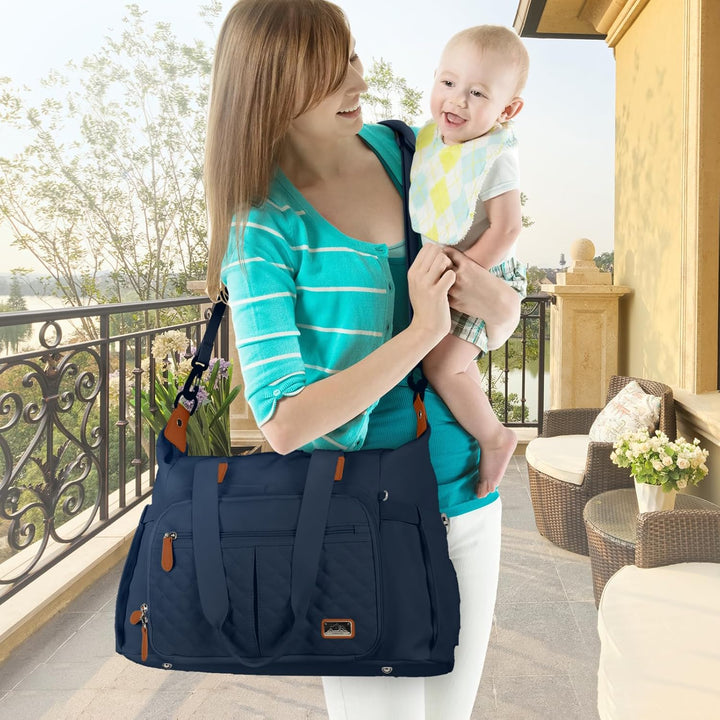 RAINSMORE Baby Wickeltasche Gross mit Schnullertasche und Wickelunterlage Multifunktions Babytasche