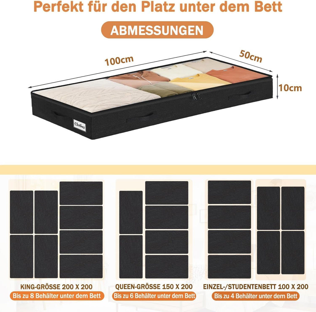 4 Stück Unterbett Aufbewahrungsbox,10cm hoch Unterbettkommode mit klarem Deckel, Faltbare Kleiderauf