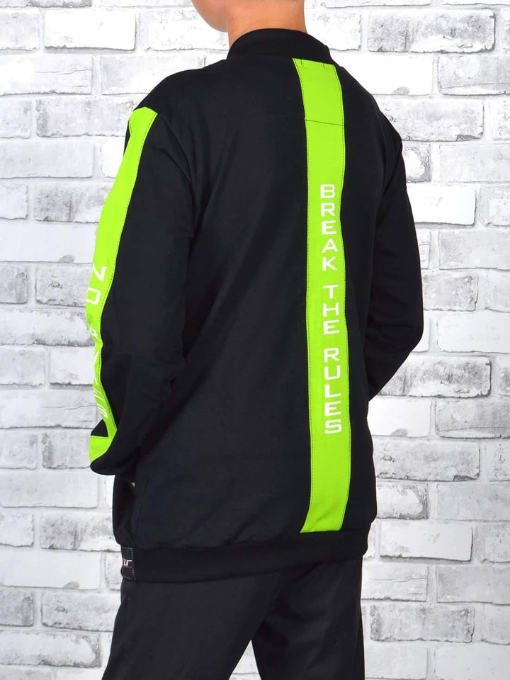 Jungen Kinder Hoodie Pullover Sweatjacke 30238, Schwarz-hellgrün