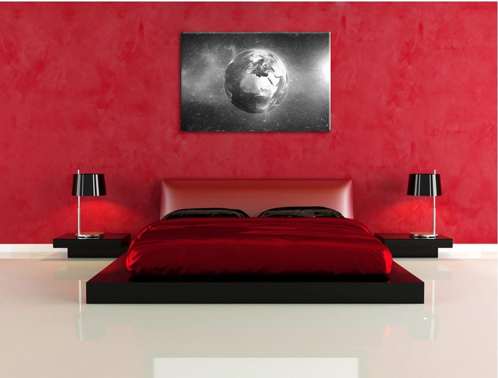 Pixxprint Erde im Weltall Kohle Effekt, Format: 100x70 auf Leinwand, 100x70