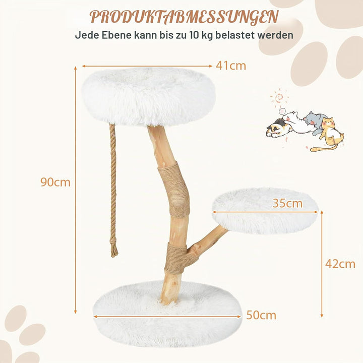 SOARS Kratzbaum Holz, 90 cm Katzenbaum mit 2 Plattformen, Kratzsäulen &amp; Jute Seil, Katzenkratzbaum k