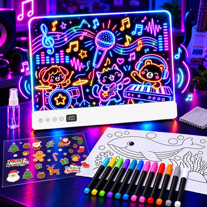 Dengfire Wiederaufladbare LED Zeichenbrett, 20 Lichtmodi mit Musik-Synchronisation &amp; Timer, LED Malt