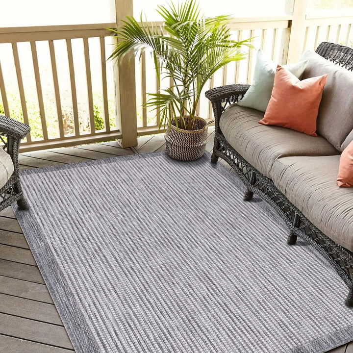 payé Outdoor Teppich Wetterfest - 200x290cm - Grau Weiss - Bordüre - Teppiche für Terrasse Balkon Ga