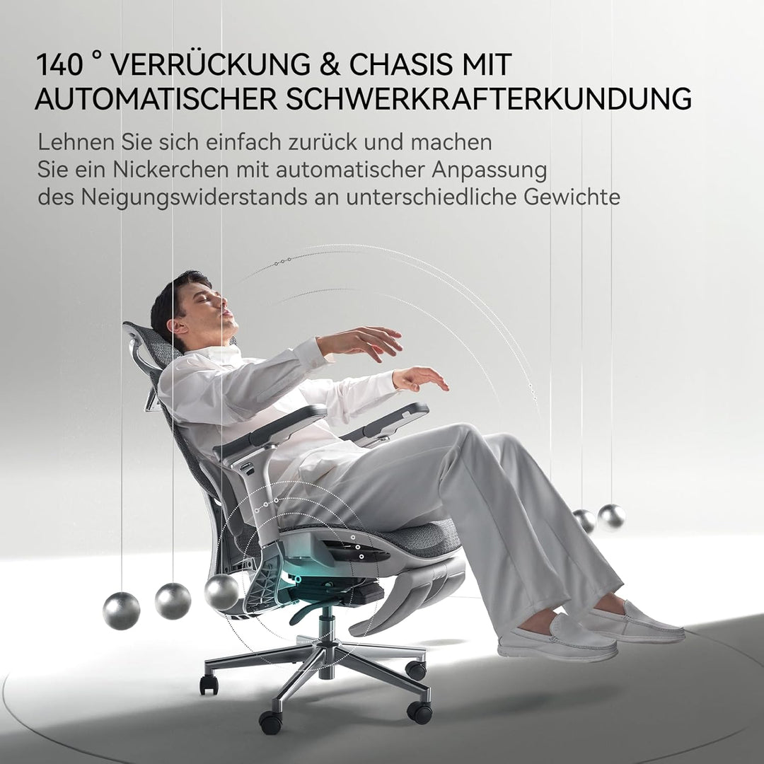 Hbada Ergonomischer Bürostuhl E3 Pro • 3-Zonen Lendenstütze • 4D Kopfstütze • 6D Armlehnen • Fussstü