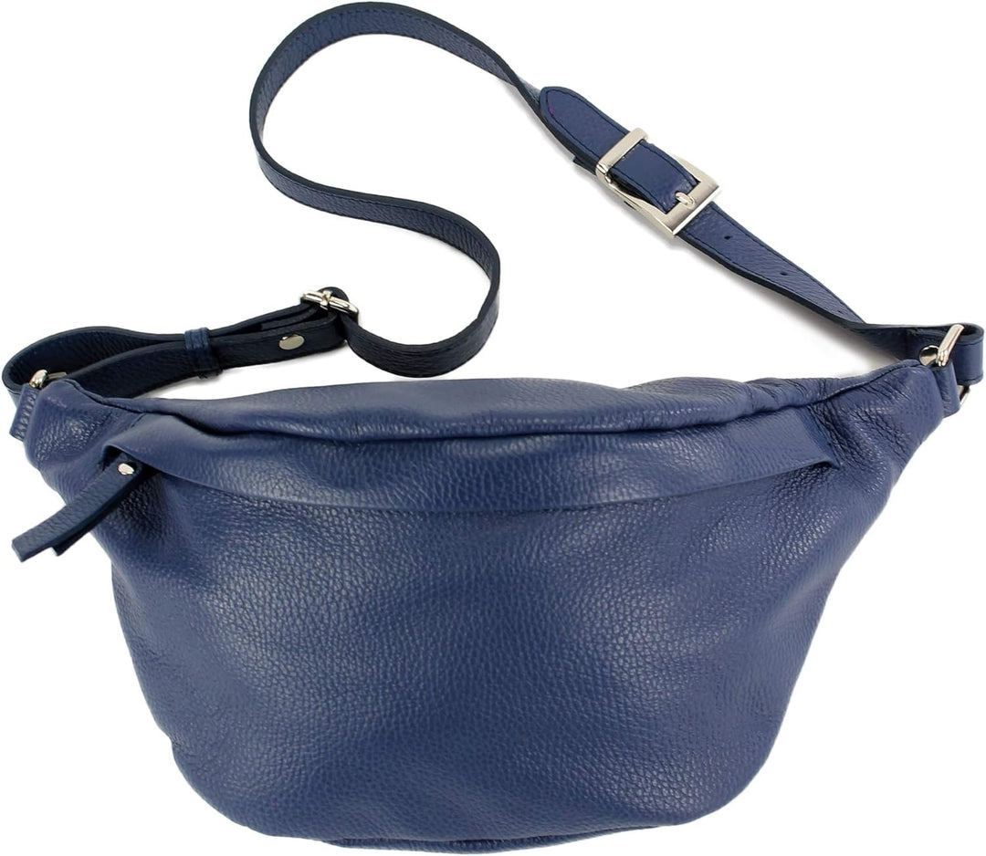 modamoda de - T77 - ital. Hüfttasche Bauchtasche Brusttasche Large aus weichem Leder, Farbe:Saphirbl