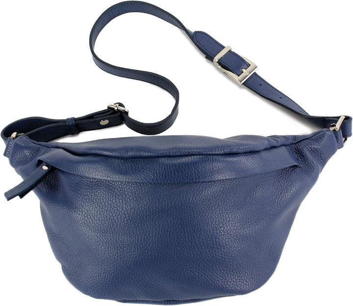 modamoda de - T77 - ital. Hüfttasche Bauchtasche Brusttasche Large aus weichem Leder, Farbe:Saphirbl