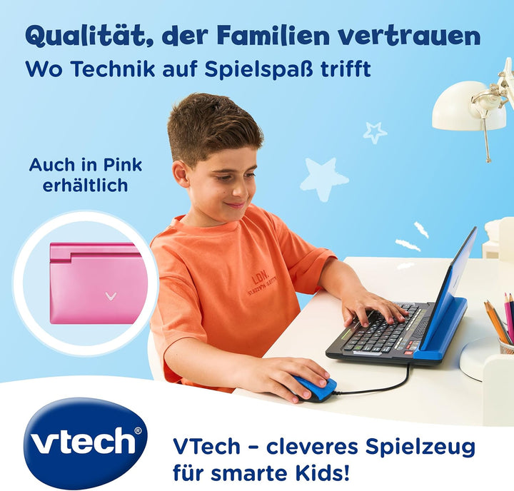 Vtech Explorer Laptop Pro Blau I Lernlaptop mit 164 Spielen I Bilingual Deutsch Englisch I 8 Lernkat