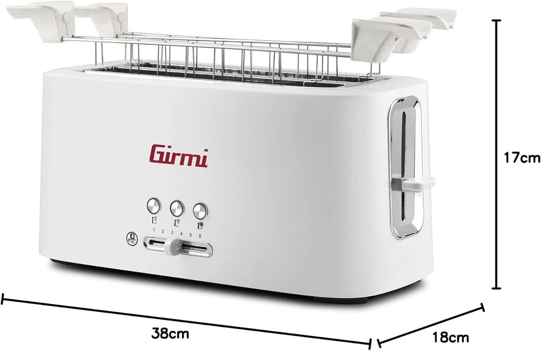 Girmi TP91 Toaster XL, 1500 W, Kunststoff, weiss 4 Toast, 4 Toast