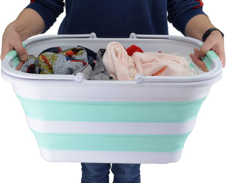 SAMMART 29 l zusammenklappbare Wanne mit Griff, tragbarer Picknickkorb, platzsparender Aufbewahrungs