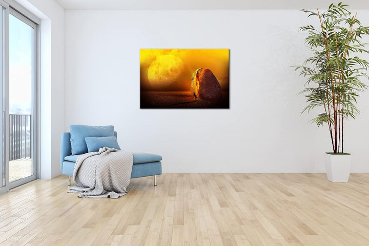 unbekannte Planeten Oberfläche Format: 80x60 als Leinwandbild, Motiv fertig gerahmt auf Echtholzrahm