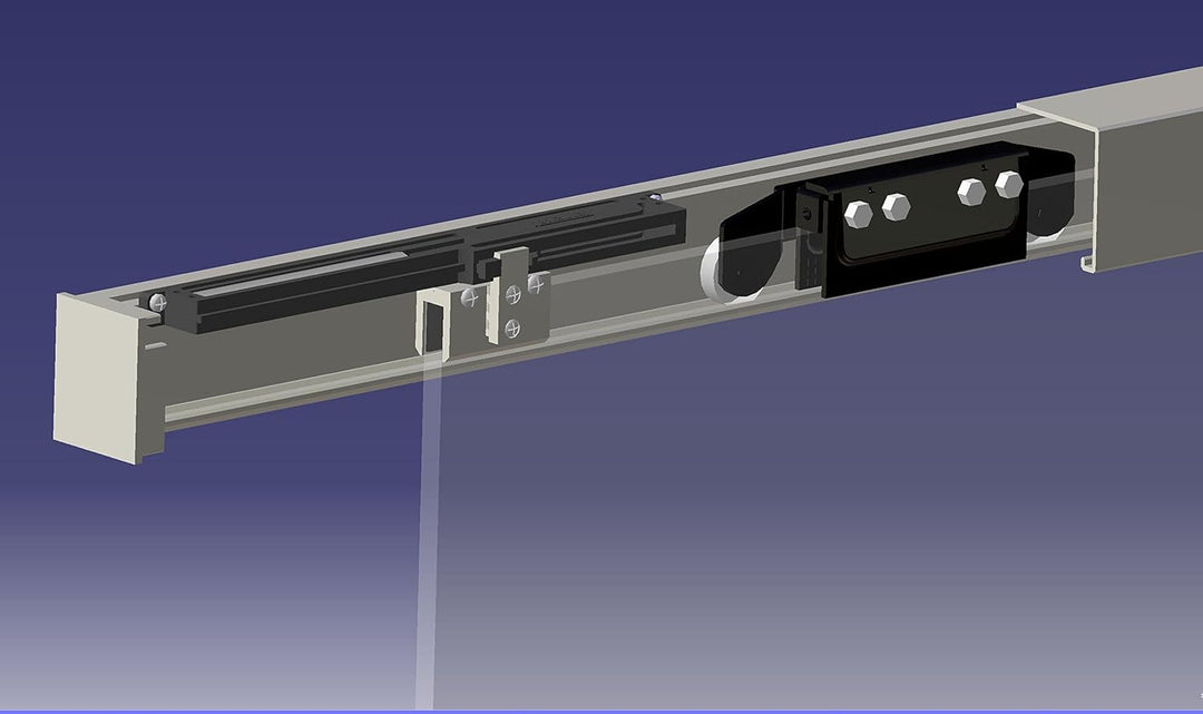 BP1-900-2-420GR-ASE: Schiebetürsystem ESG 900x2175x8mm P1, Siebdruck; Alu Schienensystem SlimLine So