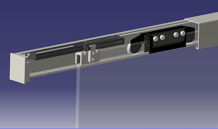 BP1-1025-2-420GR-ASE: Schiebetürsystem ESG 1025x2175x8mm P1, Siebdruck; Alu Schienensystem SlimLine