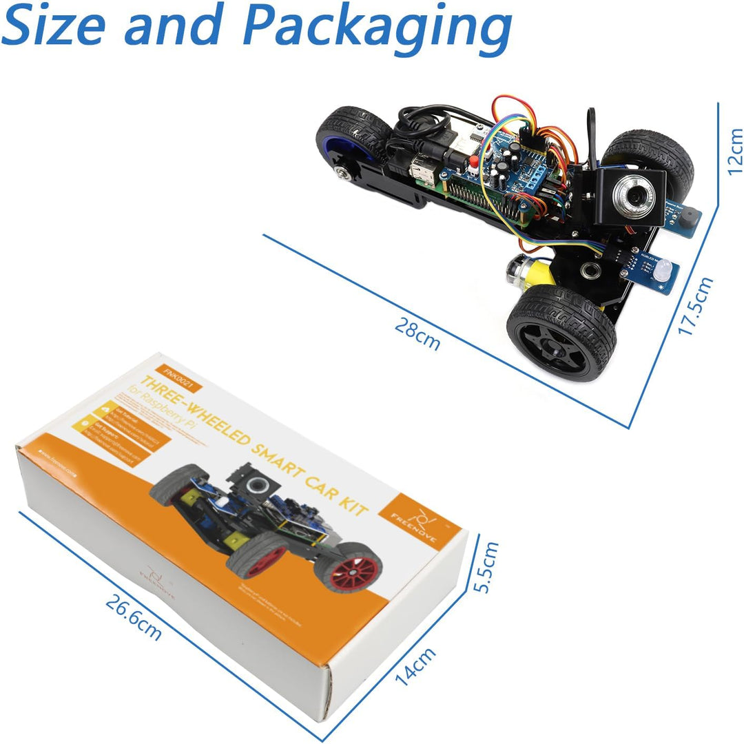 FREENOVE Three-Wheeled Smart Car Kit for Raspberry Pi 5 4 B 3 B+ B A+, Robot Project, App Control, L