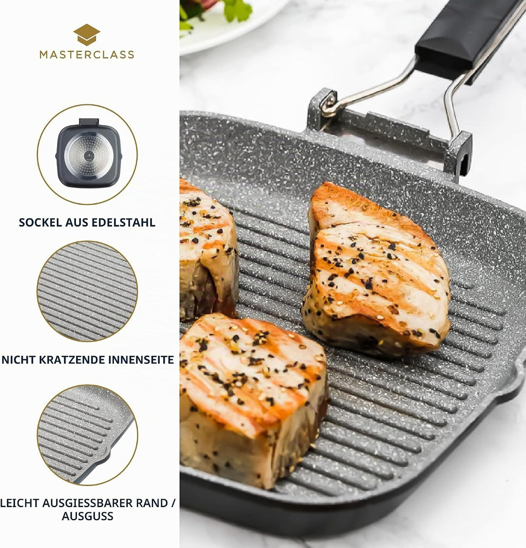 MasterClass Induktionssichere Antihaft-Grillpfanne mit Klappgriff, 20 cm (8"), Schwarz, 20 cm