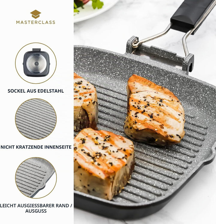 MasterClass Induktionssichere Antihaft-Grillpfanne mit Klappgriff, 20 cm (8"), Schwarz, 20 cm