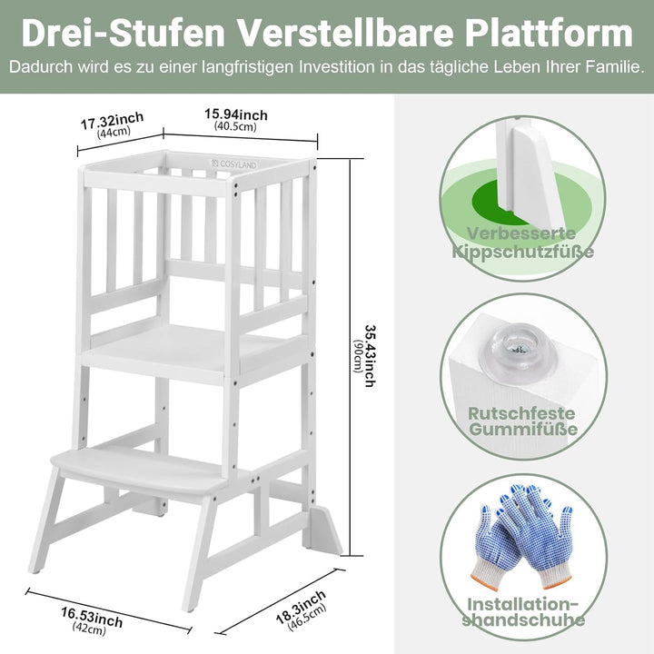 COSYLAND Montessori Lernturm ab 1 Jahr – Höhenverstellbarer Kinder Lernturm & Learning Tower für Küc