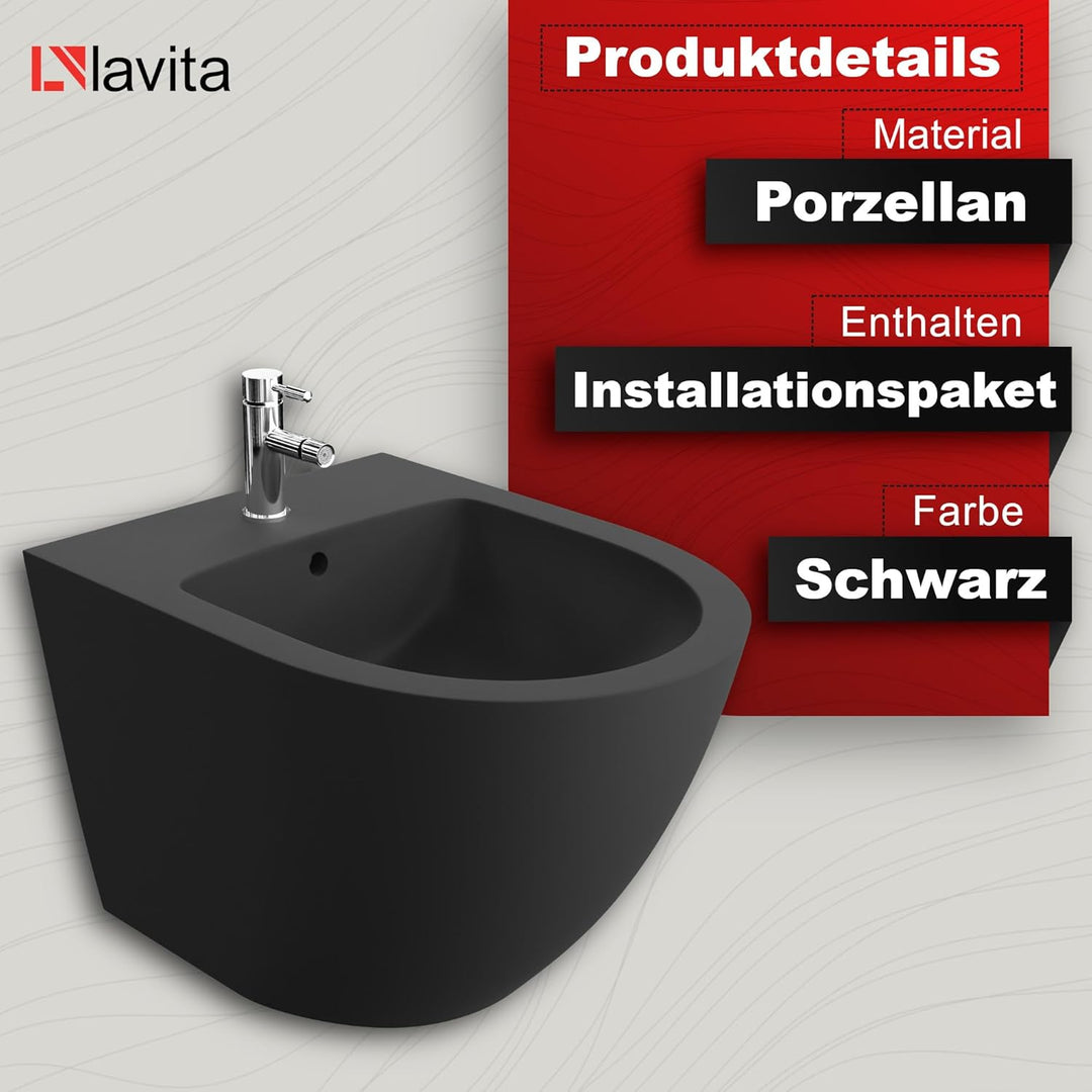 LAVITA Universal Wand Bidet, WC mit Hahnloch und Überlaufschutz aus Keramik 35,5 x 51 x 34 cm Sitzwa