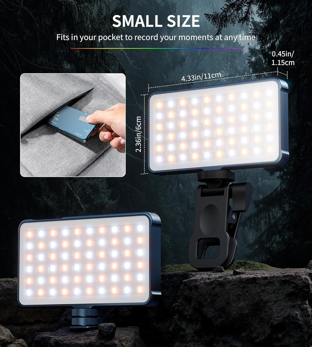 Selfie Licht mit RGB-Vollfarbe, CRI96+ 2500K-8000K Tragbare Kamera Licht LED Videoleuchte mit Hotsho