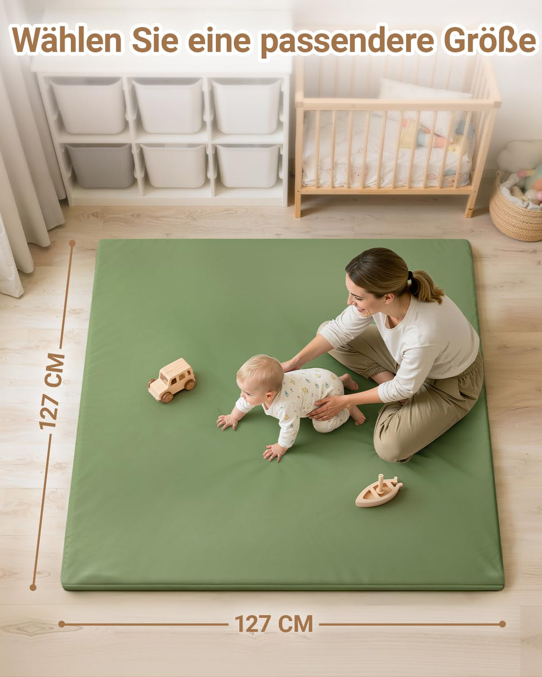 Wasserdicht Krabbelmatte Baby 127x127x3cm,Kunstleder Spielmatte Baby,Schaumfüllung Teppich kinderzim