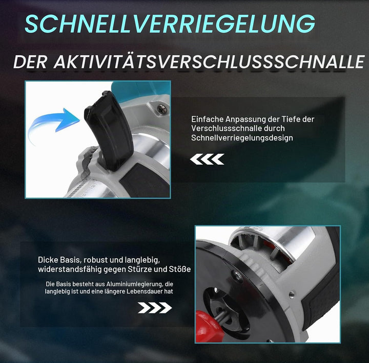 Akku Oberfräse kompatibel mit Makita 18V Akku, 800W Bürstenlose Kantenfräser mit 6 Geschwindigkeiten