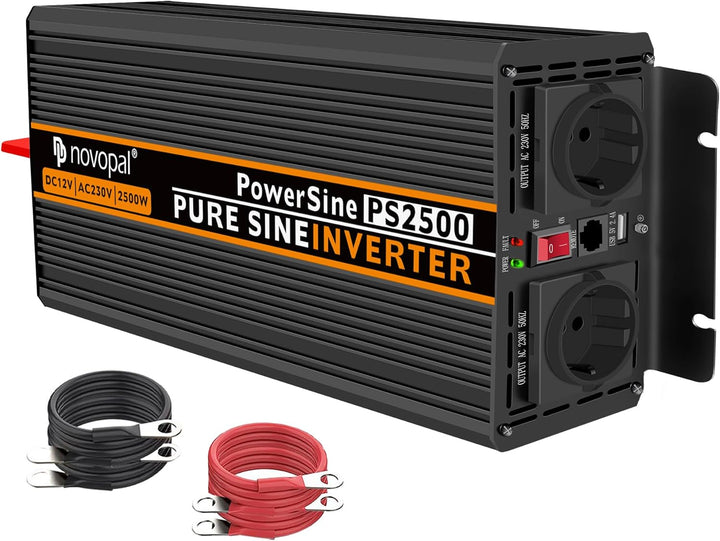 NOVOPAL 2500W KFZ Reiner Sinus Spannungswandler - Auto Wechselrichter 12V auf 230V Umwandler - Inver