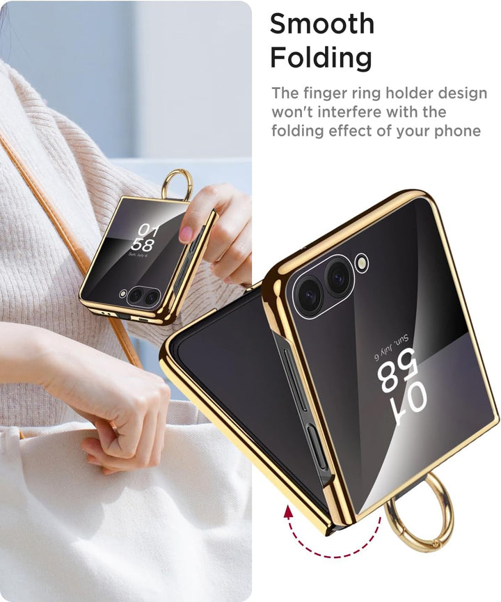 Miimall Lederhülle Kompatibel mit Samsung Galaxy Z Flip 7 Hülle mit Ring Ständer & Kameraschutz [Lux