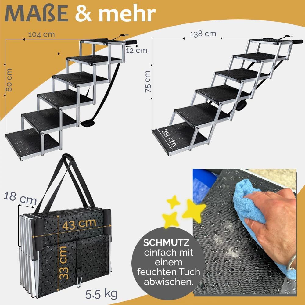 Petigi Auswahl Hunderampe für Auto, Aluminium, Hunde Rampe, Hundetreppe, SUV, rutschfest, Belastbark