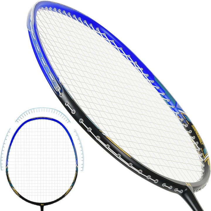MANJHONG Graphit Badmintonschläger Set 2er Kratzfestes Rahmendesign Leichtgewicht Freizeit Federball